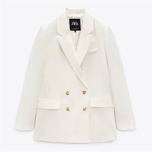 Zara White Blazer with Brown Buttons